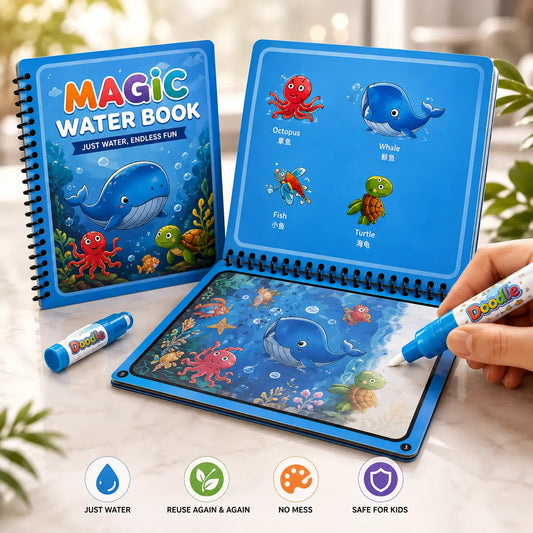 Magic Water Coloring Book Reusable Aqua Painting Books with Water Pen for Toddlers & Kids
